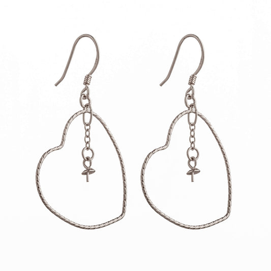 Ear Wires Earrings Pearl Settings with Earring Components, Chain, and Round Cup and Peg Mounting in Sterling Silver 2mm
