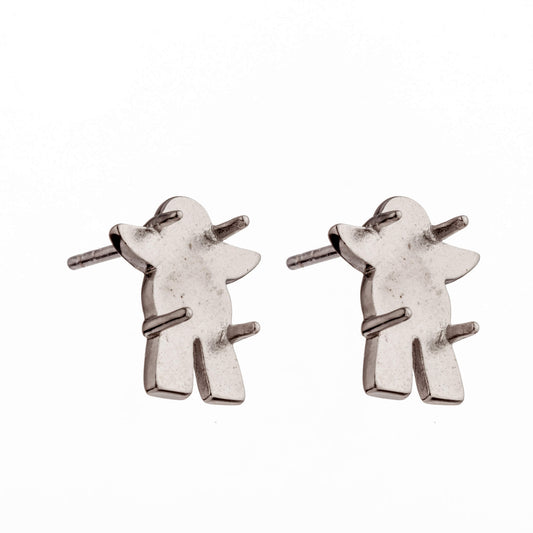 Inukshuk Ear Studs Earrings Settings with Rectangular Prongs Mounting in Sterling Silver 11x13mm