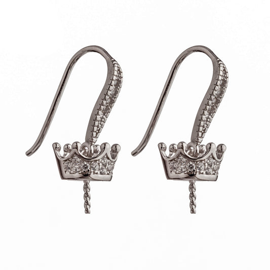 Ear Wires Earrings Pearl Settings with CZ's and Cup and Peg Mounting in Sterling Silver
