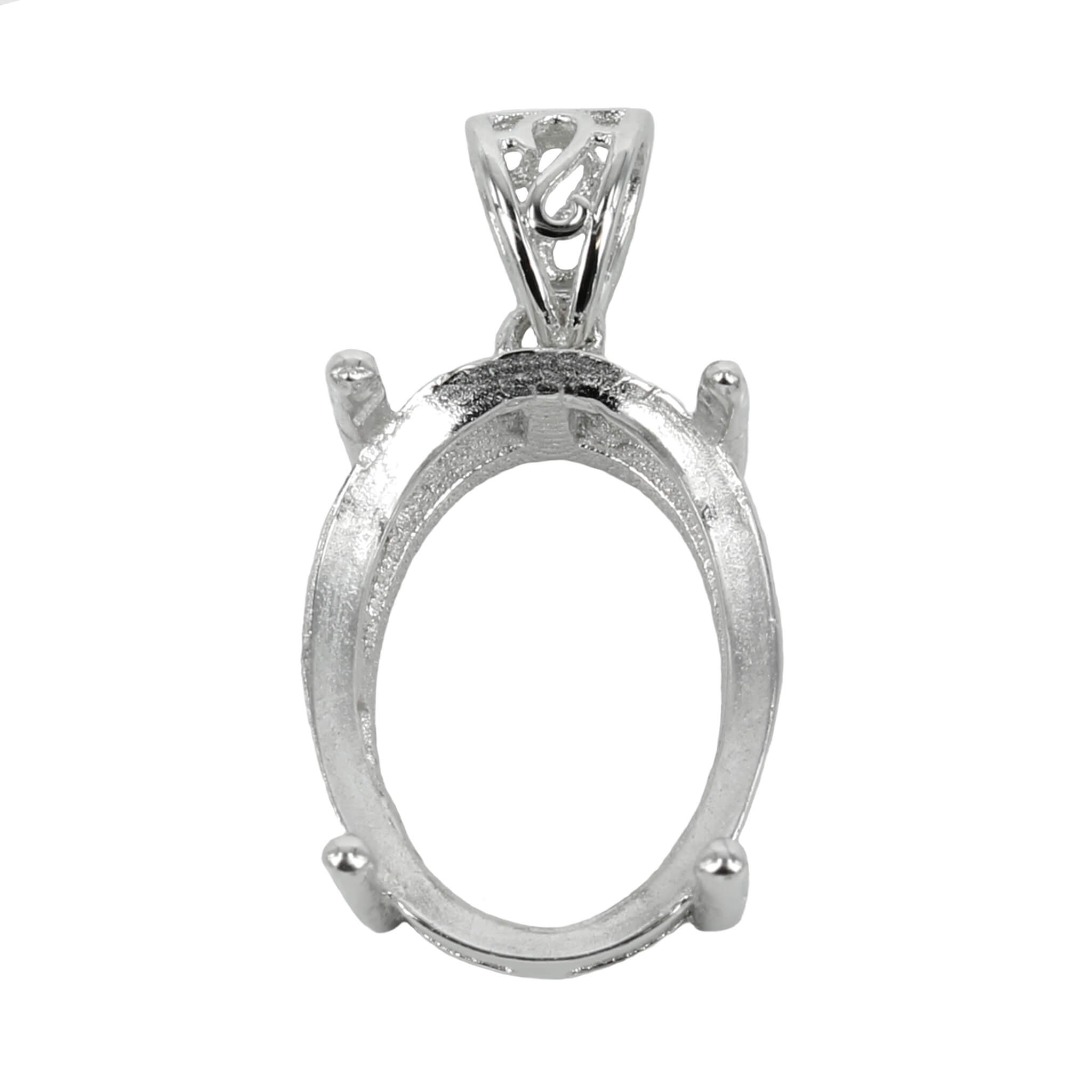Oval Basket Setting Pendant with Soldered Loop and Fancy Bail in Sterling Silver