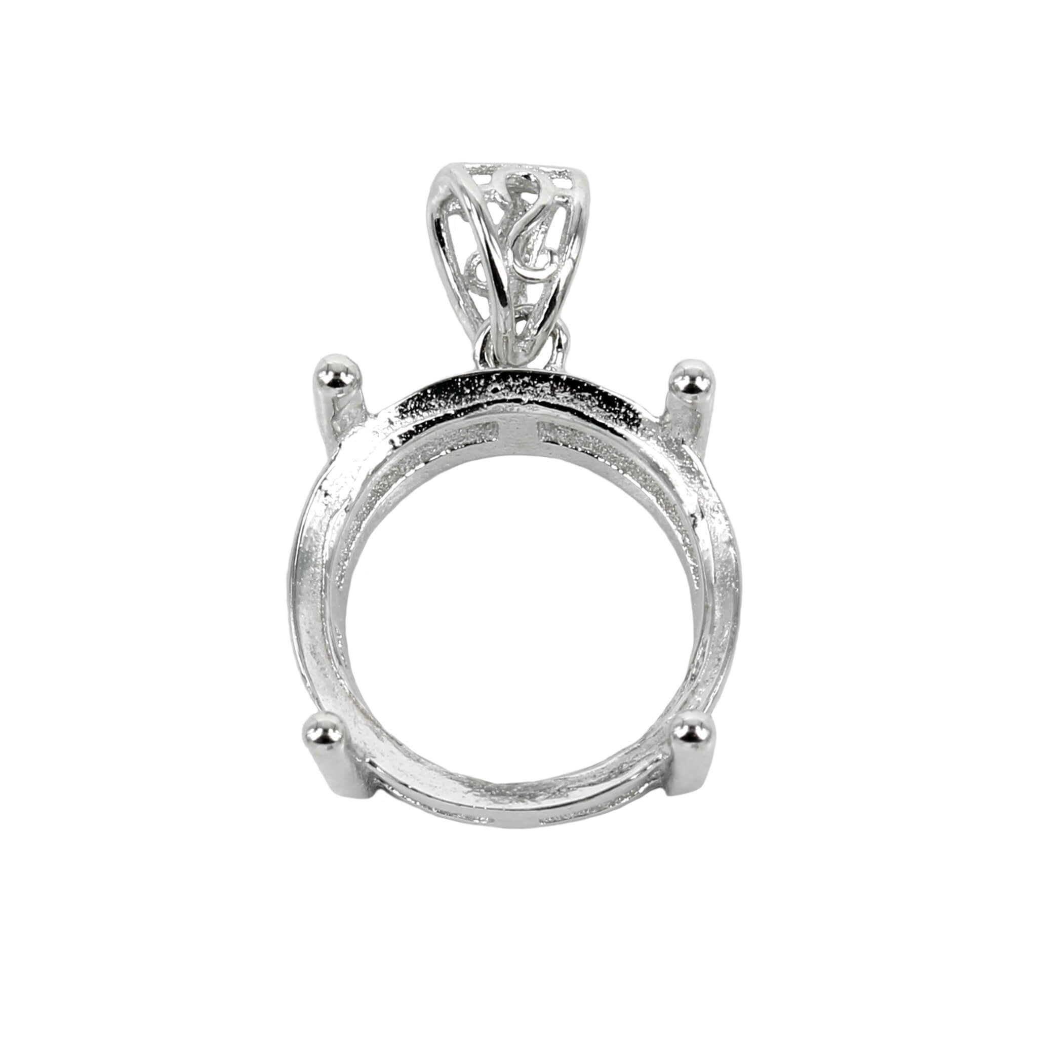 Round Basket Pendant Setting with Round Prongs Mounting including Fancy Bail in Sterling Silver