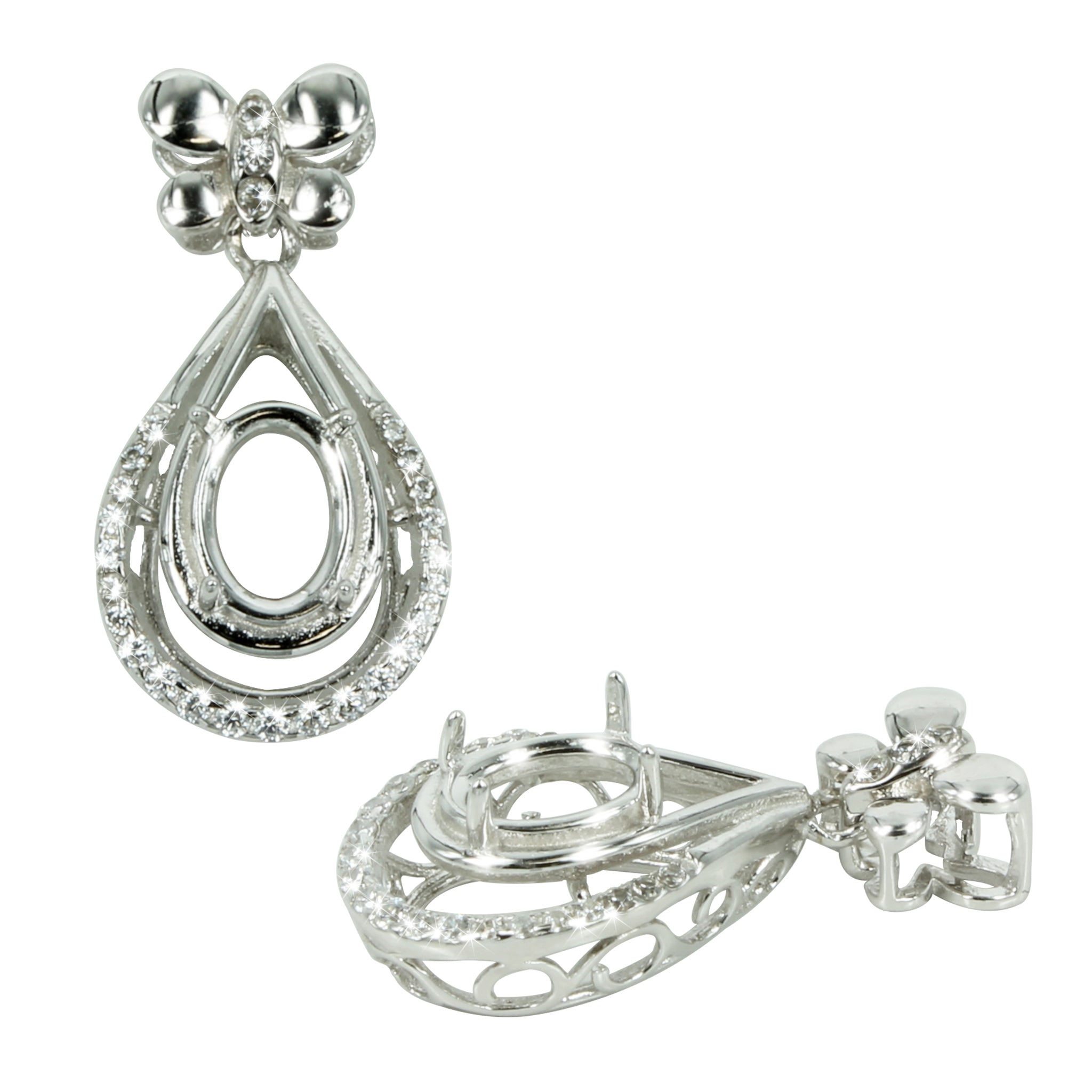 Butterfly Bail Drop Pendant in Sterling Silver for 6x8mm Stones