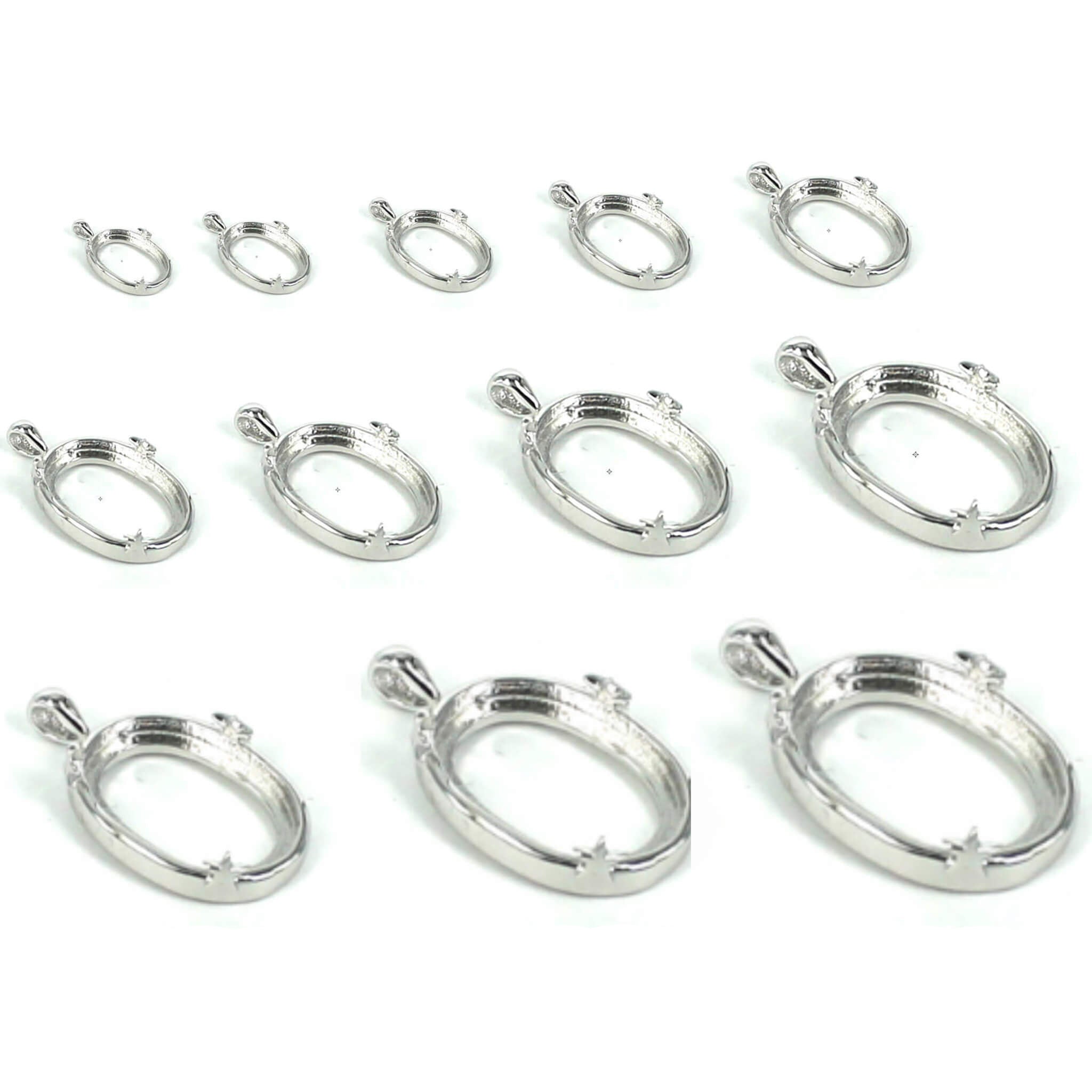 Star Pendant Setting with Oval Prongs Mounting including Bail in Sterling Silver - Various Sizes