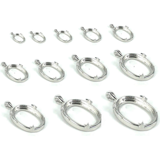 Star Pendant Setting with Oval Prongs Mounting including Bail in Sterling Silver - Various Sizes