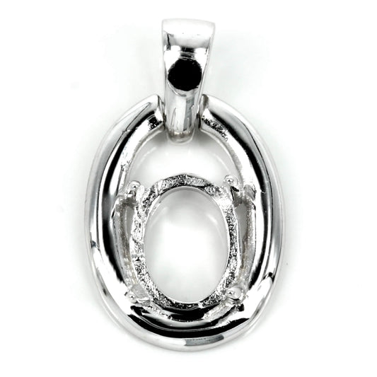 Oval Pendant Setting with Oval Prongs Mounting including Bail in Sterling Silver 6x8mm