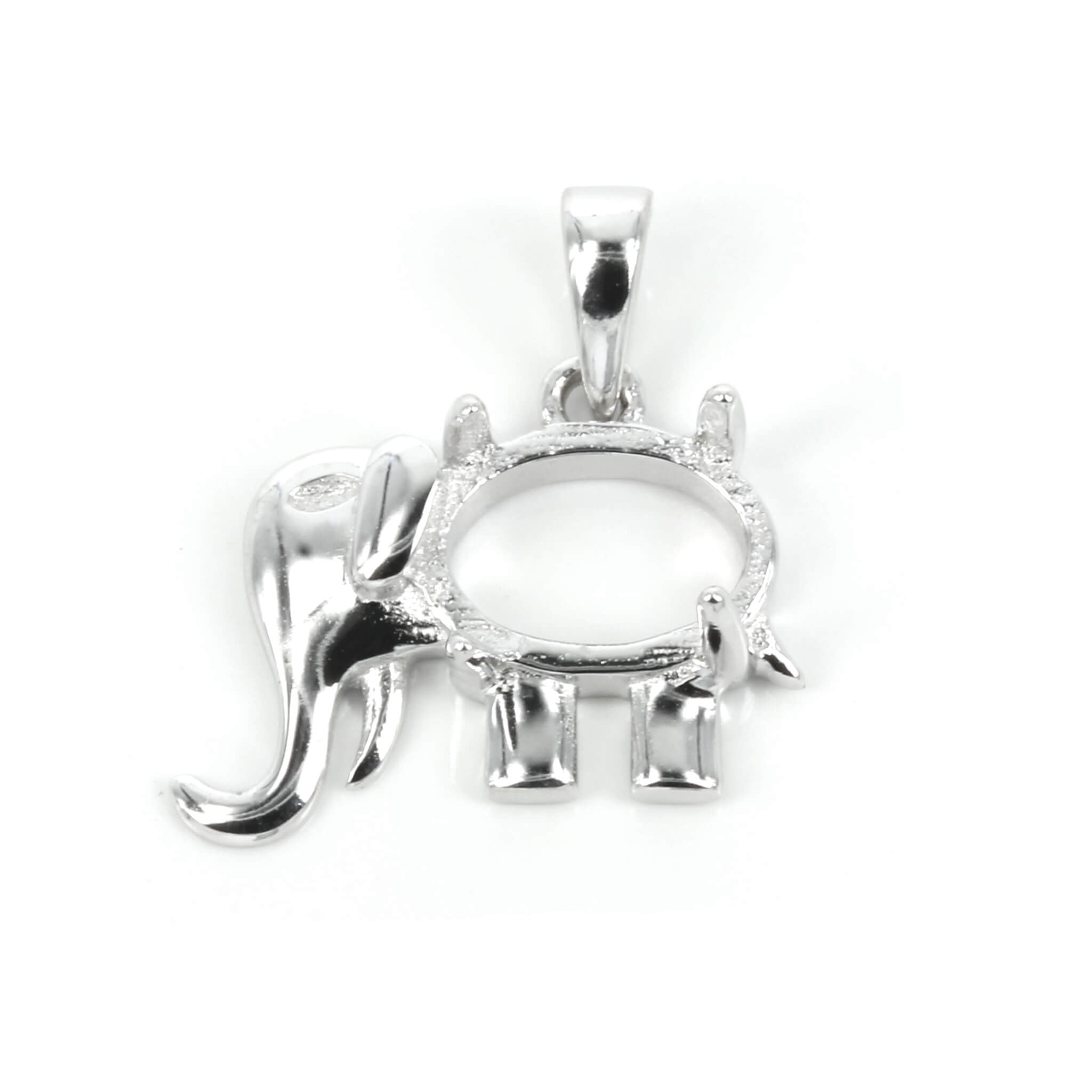 Elephant Pendant Setting with Oval Prongs Mounting including Bail in Sterling Silver 6x8mm
