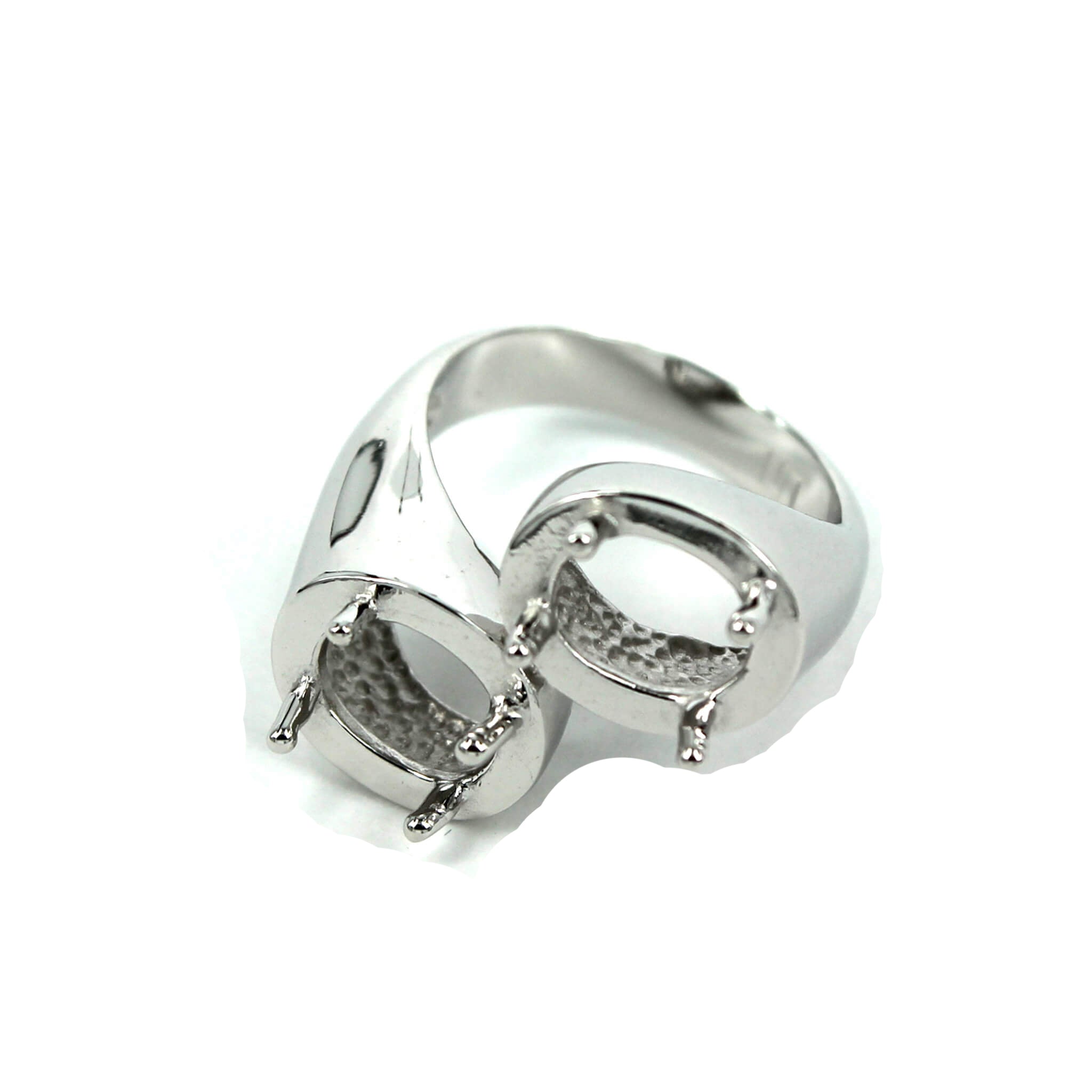Two-Stone Ring Setting with Oval Prongs Mountings in Sterling