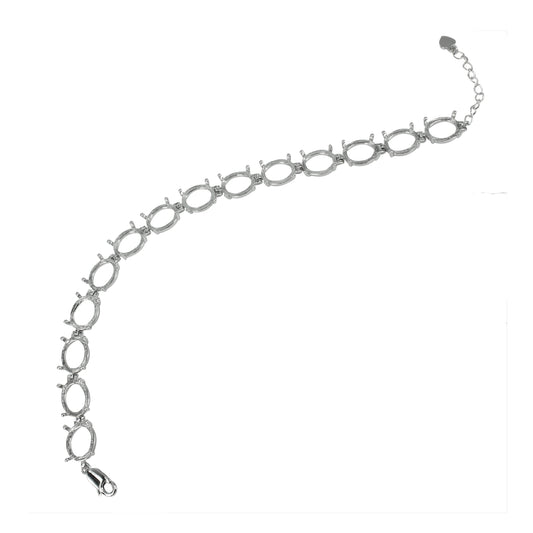 Bracelet in Sterling Silver with 14 Settings for 8x10mm Oval Cabochons