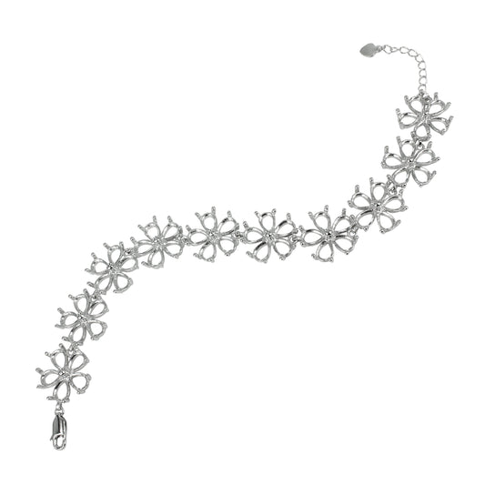 Bracelet in Sterling Silver with 50 Settings for 5x7mm Pear Stones