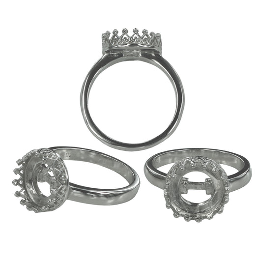 Gallery Ring Setting with Round Bezel Mounting in Sterling Silver 10mm