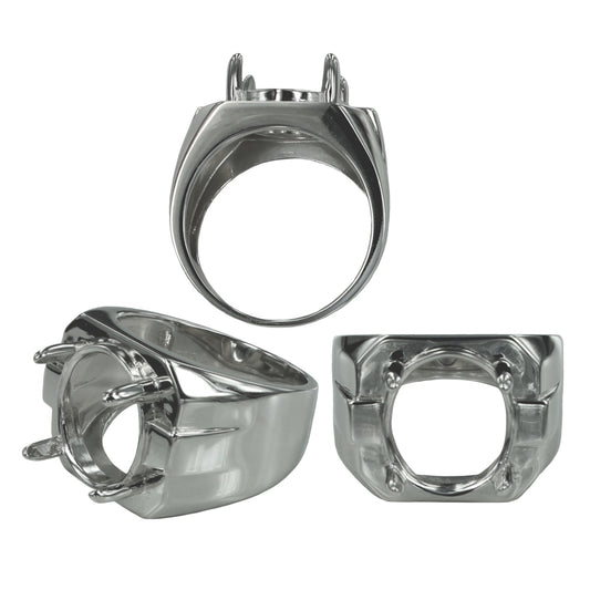 Ring Setting with Oval Prongs Mounting in Sterling Silver 12x14mm