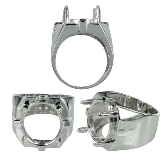 Tapered Wide Ring Setting with Oval Prongs Mounting in Sterling Silver 14x16mm