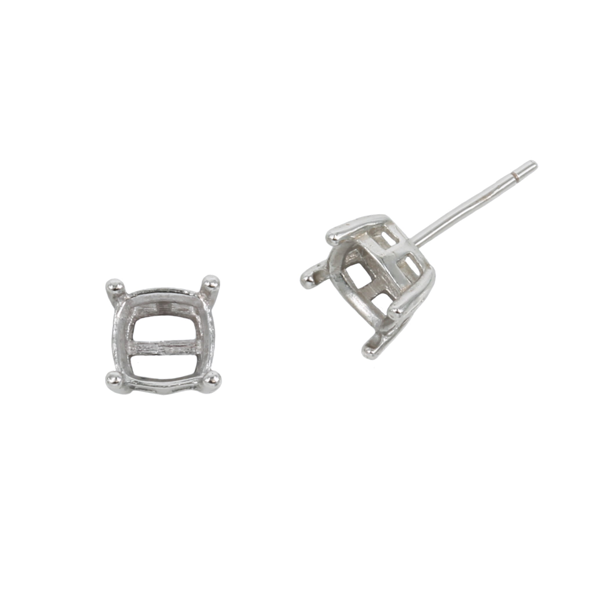 Cushion Cut Basket Ear Studs Earrings Settings in Sterling Silver Various Sizes