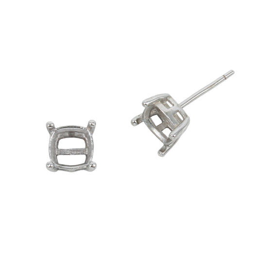 Cushion Cut Basket Ear Studs Earrings Settings in Sterling Silver Various Sizes