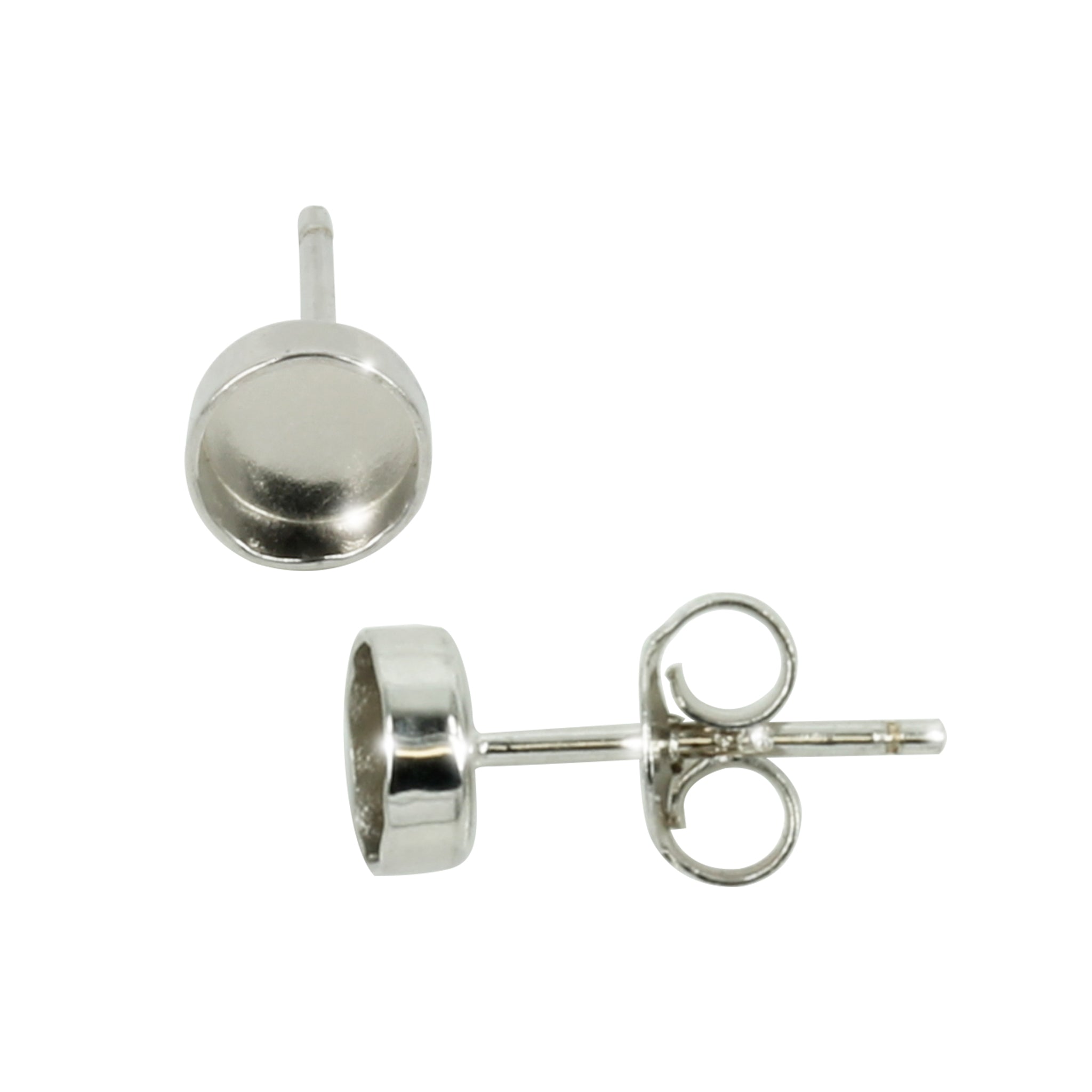 Earring Post with Round Bezel Cup in Sterling Silver