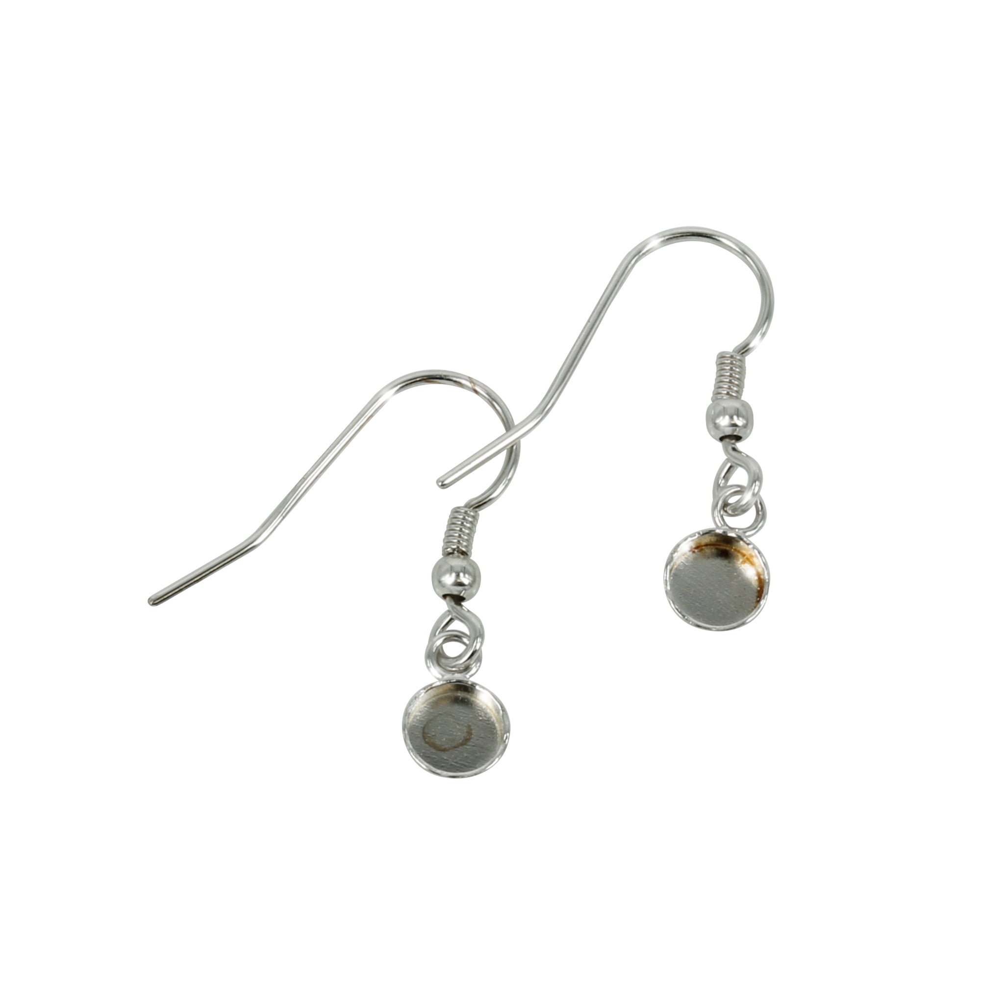 Earwires with Round Bezel Cup in Sterling Silver