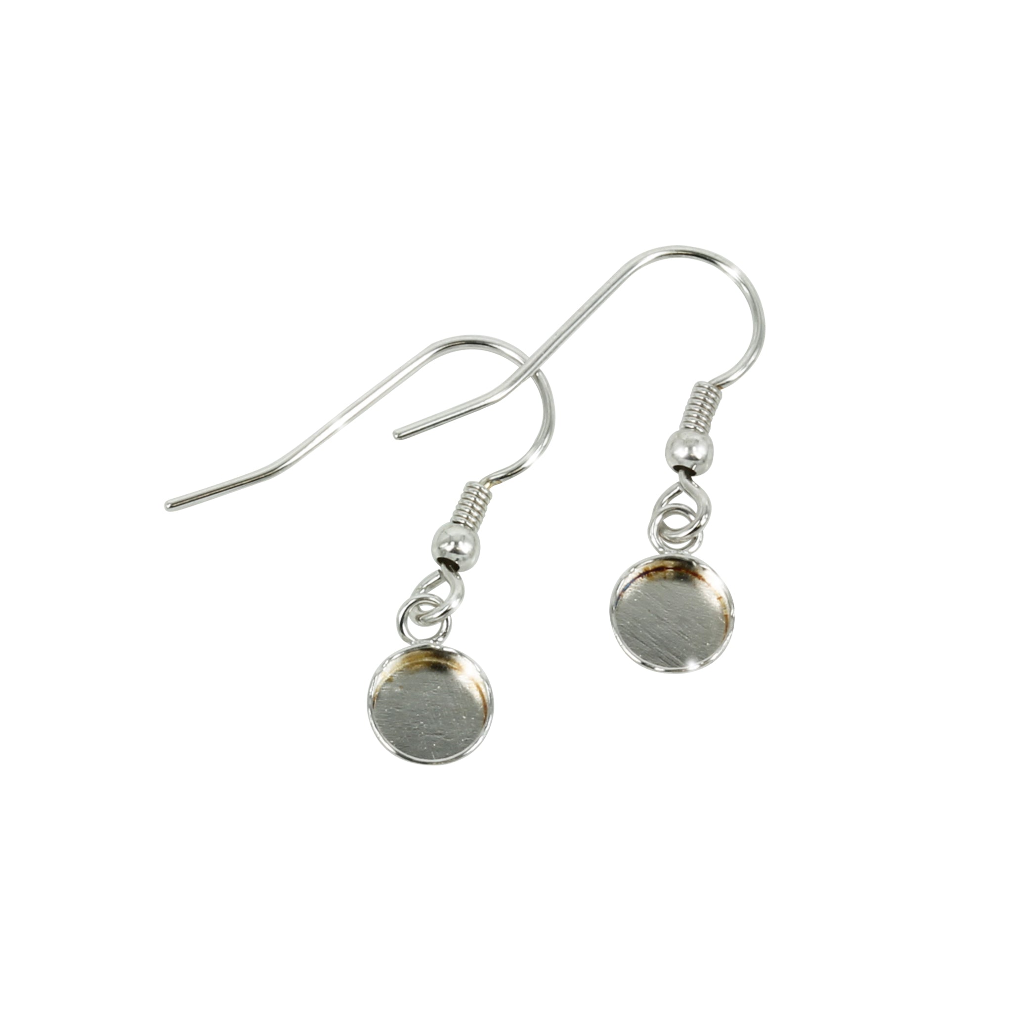 Earwires with Round Bezel Cup in Sterling Silver