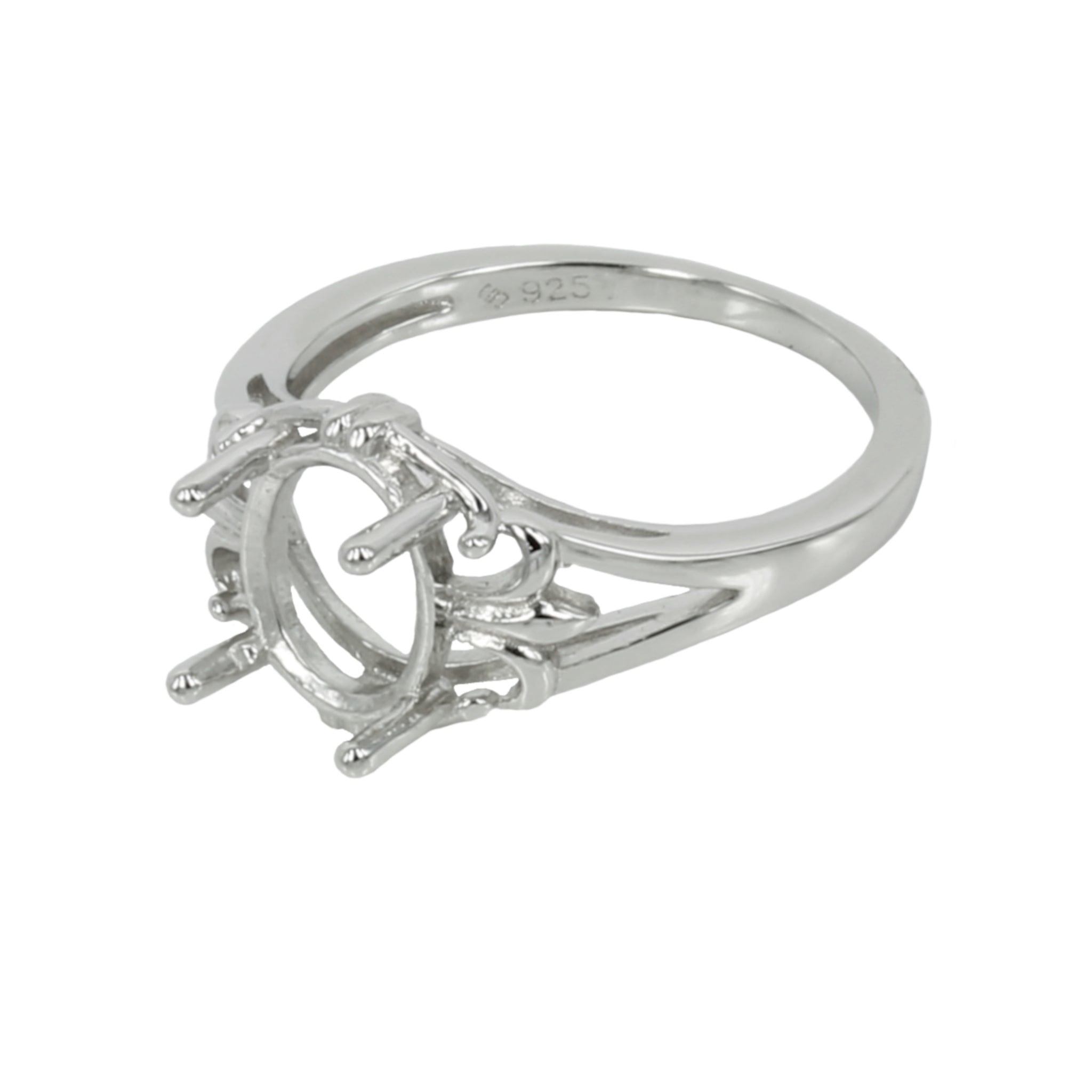 Fleur de Lys Ring with Oval Prongs Mounting in Sterling Silver 6x8mm