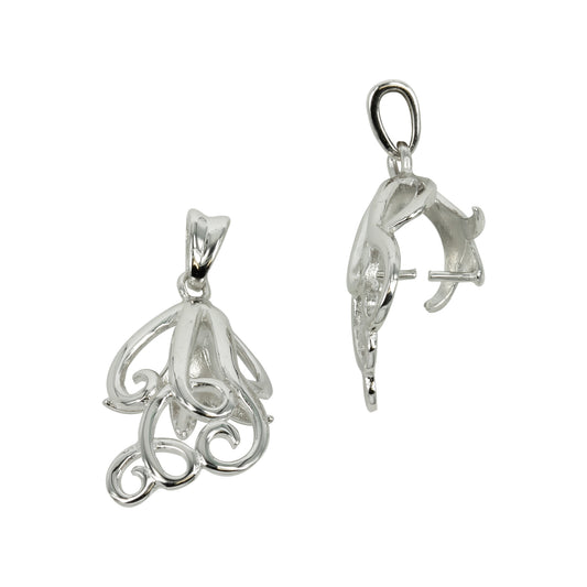 Sterling Silver Pinch Bails With Ring Loop For Jewelry Making - Many Sizes