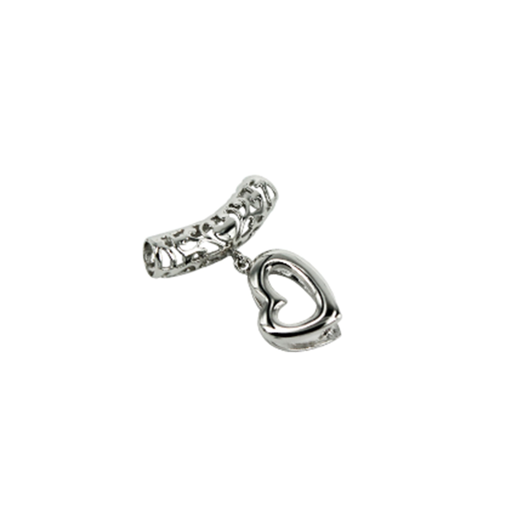 Curved Tube Attached Bail with Heart Clip in Rhodium Plated Sterling Silver 6.2mm