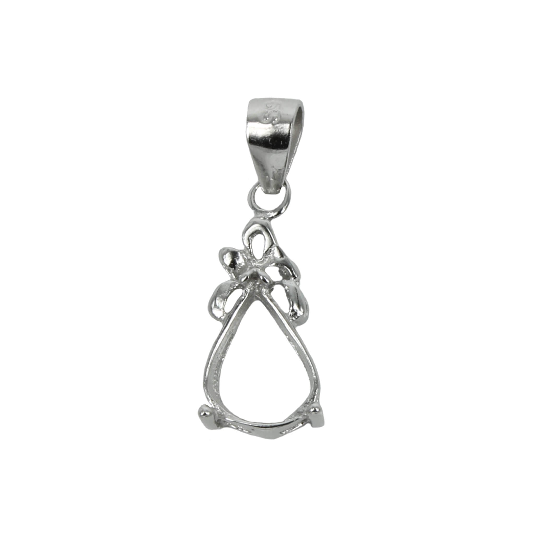 Pear Shaped Pendant Setting with Pear Prongs Mounting including Bail in Sterling Silver 6x8mm