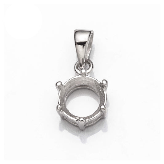 Round Pendant Setting with Round Prongs Mounting including Bail in Sterling Silver 7mm