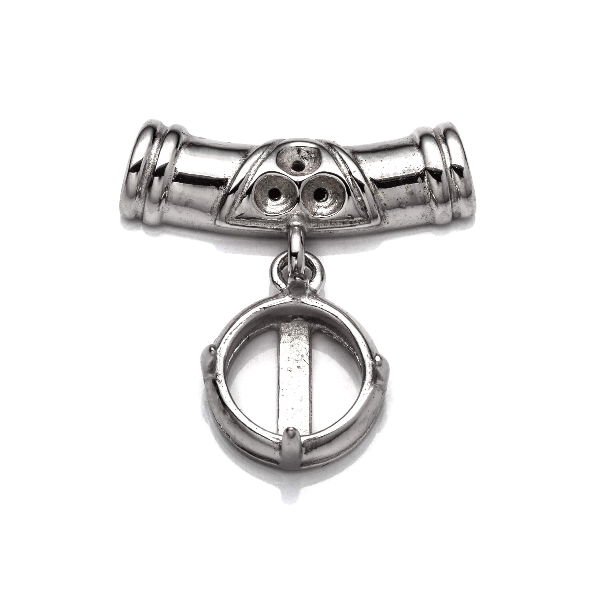 Round Pendant Setting with Round Prongs Mounting including Curved Tube Bail in Sterling Silver 8mm