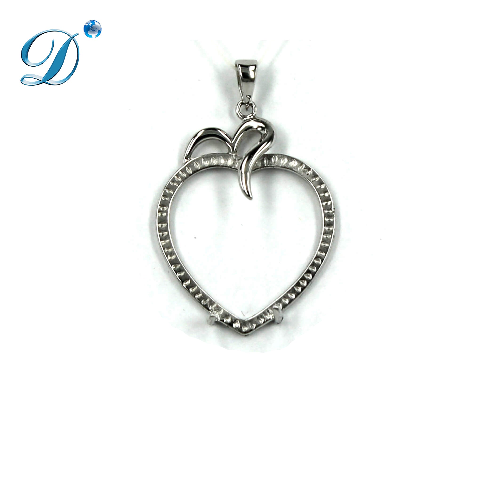 Heart Pendant with Heart Mounting and Bail in Sterling Silver 24x25mm