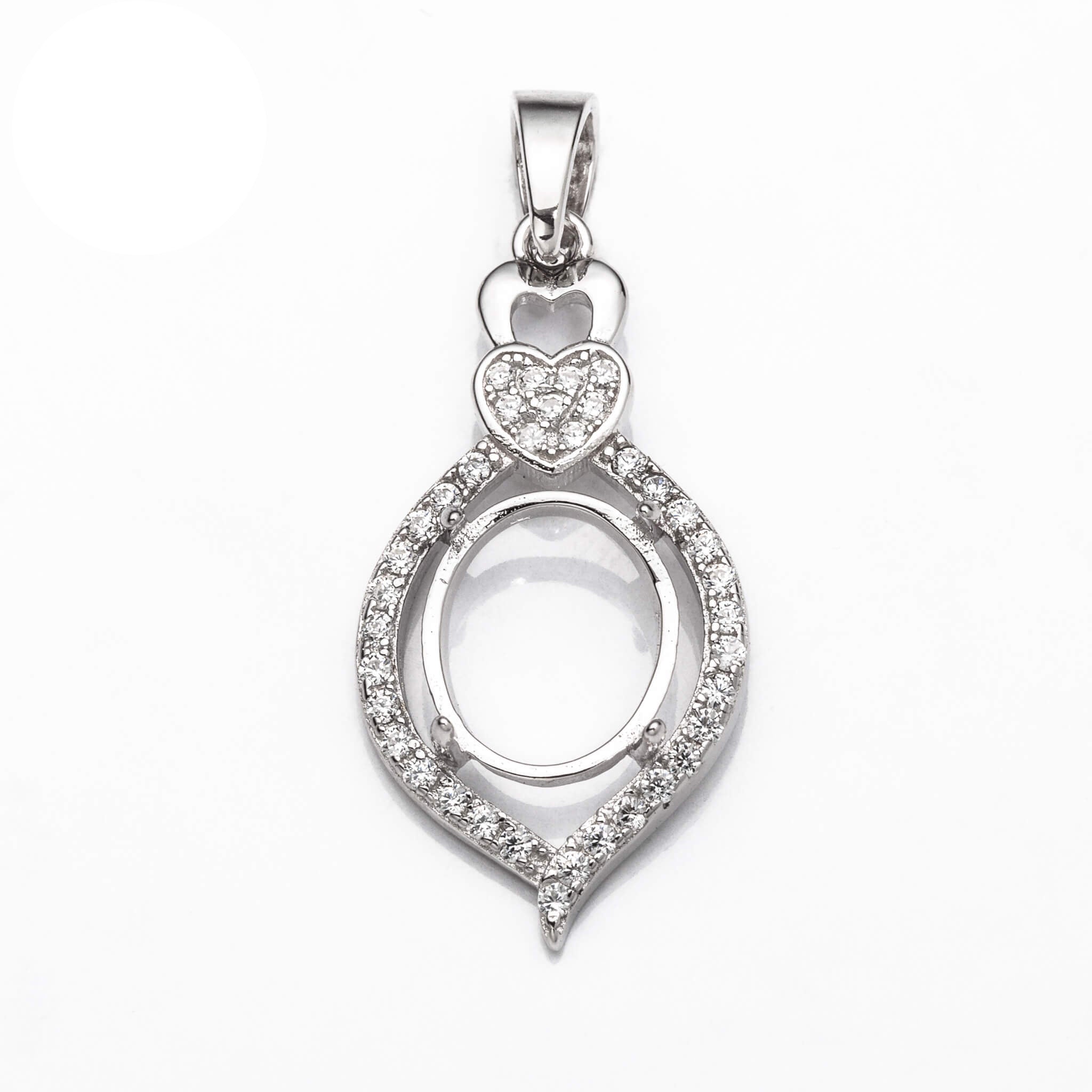 Pendant Setting with CZ's and Oval Prongs Mounting including Bail in Sterling Silver 8x10mm