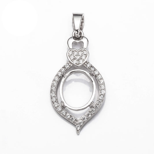 Pendant Setting with CZ's and Oval Prongs Mounting including Bail in Sterling Silver 8x10mm