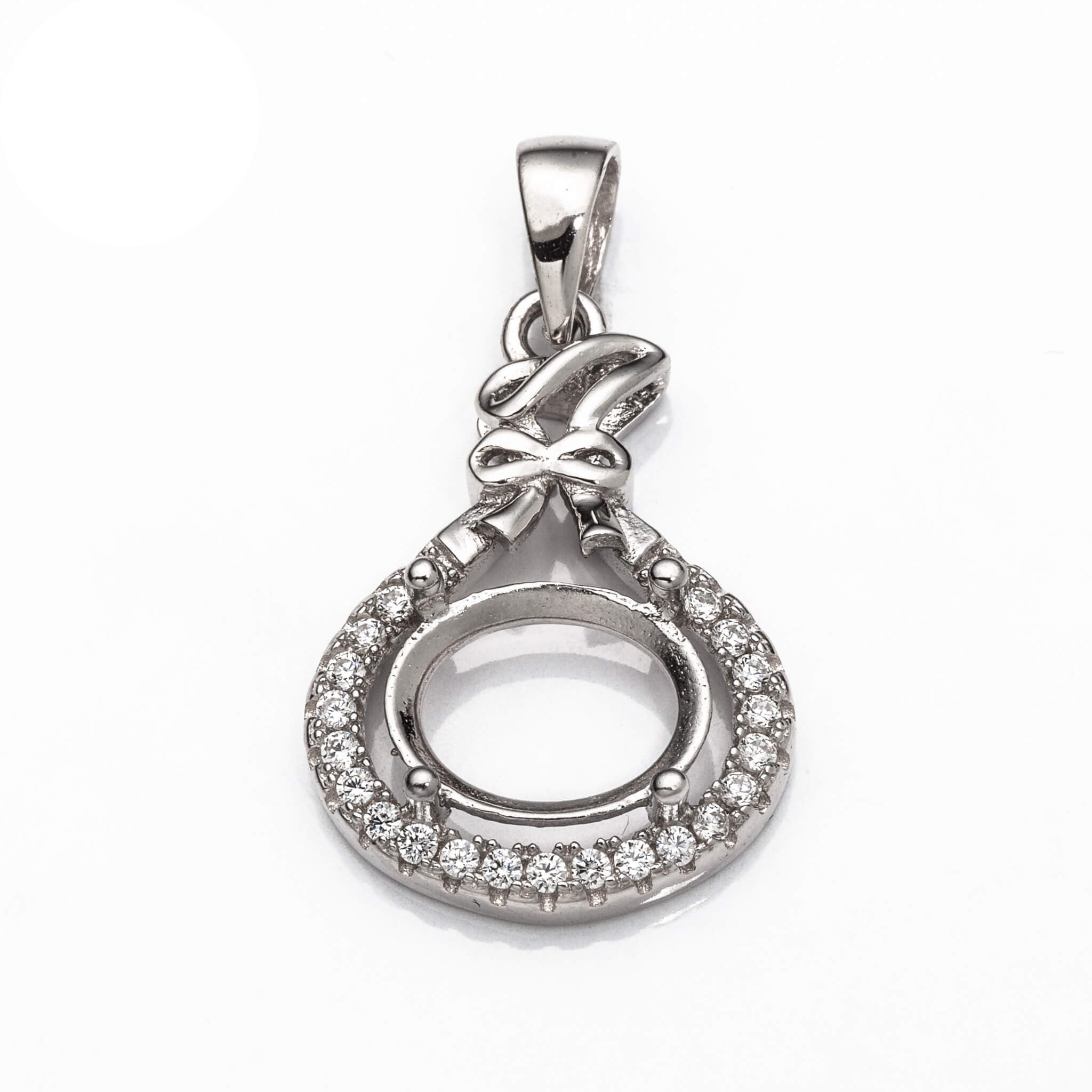 Pear Pendant Setting with CZ's and Oval Prongs Mounting including Bail in Sterling Silver 7x9mm