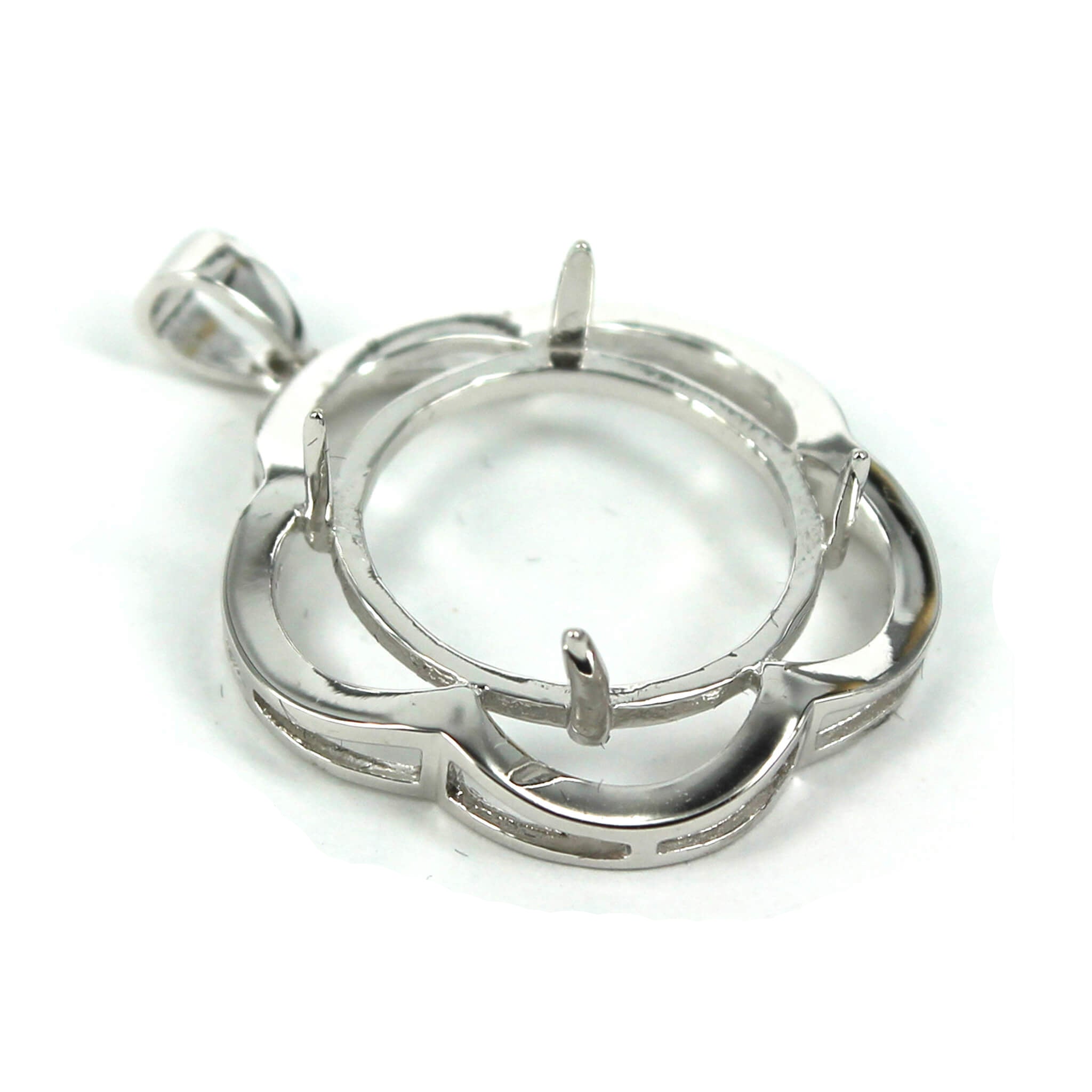 Pendant Setting with Round Prongs Mounting including Bail in Sterling Silver 17mm