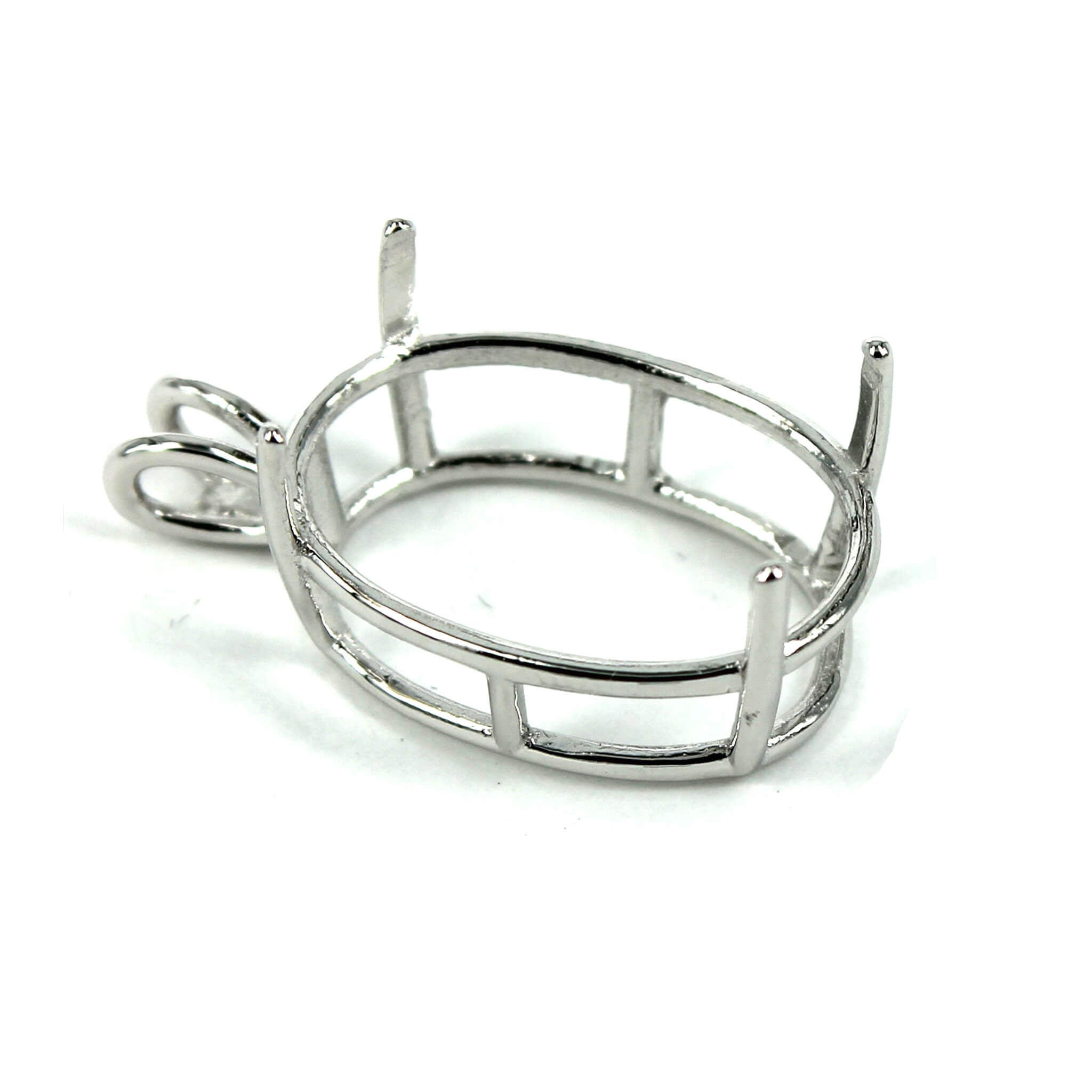 Oval Basket Pendant with Oval Mounting and Double Loops in Sterling Silver 24mm x 18mm