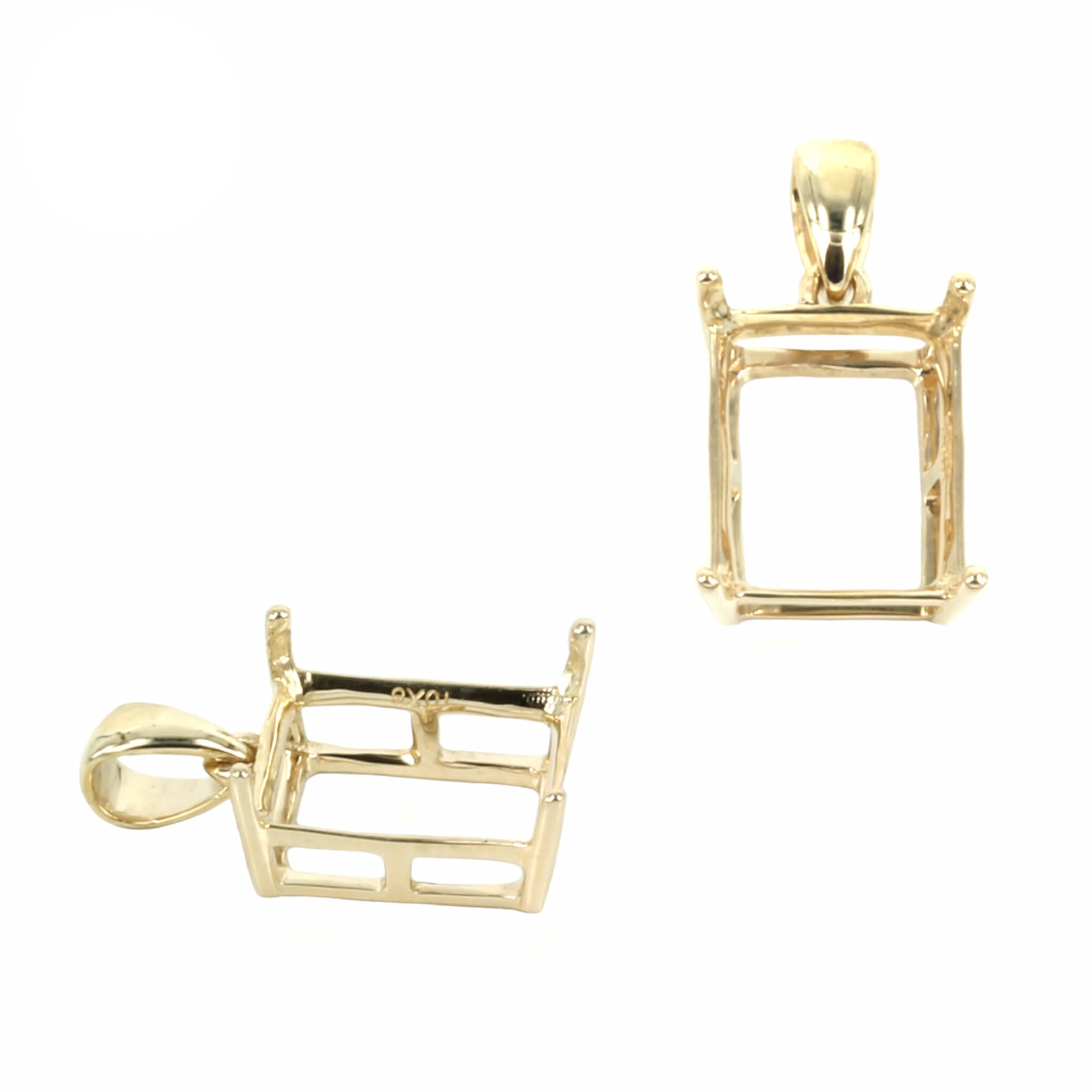 14K Gold Basket Pendant Setting with Rectangular Prongs Mounting including Bail - Various Sizes