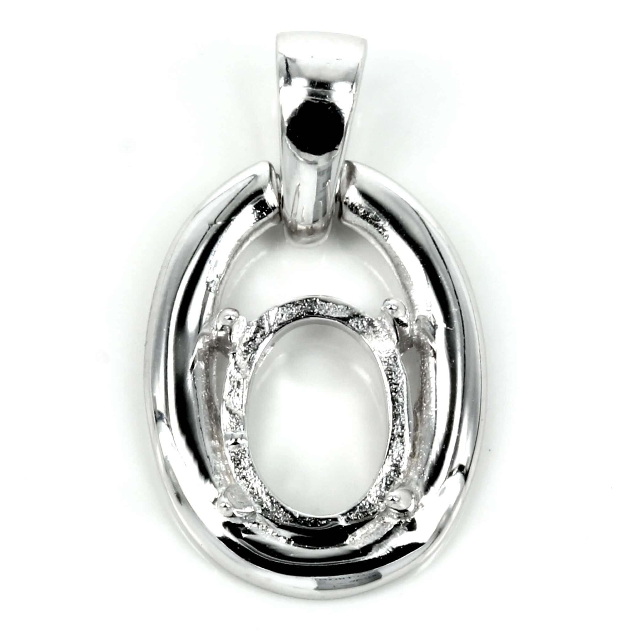 Oval Pendant Setting with Oval Prongs Mounting including Bail in Sterling Silver 6x8mm