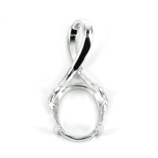 Long Loop Pendant Setting  with Oval Prongs Mounting including Bail in Sterling Silver 9x11mm