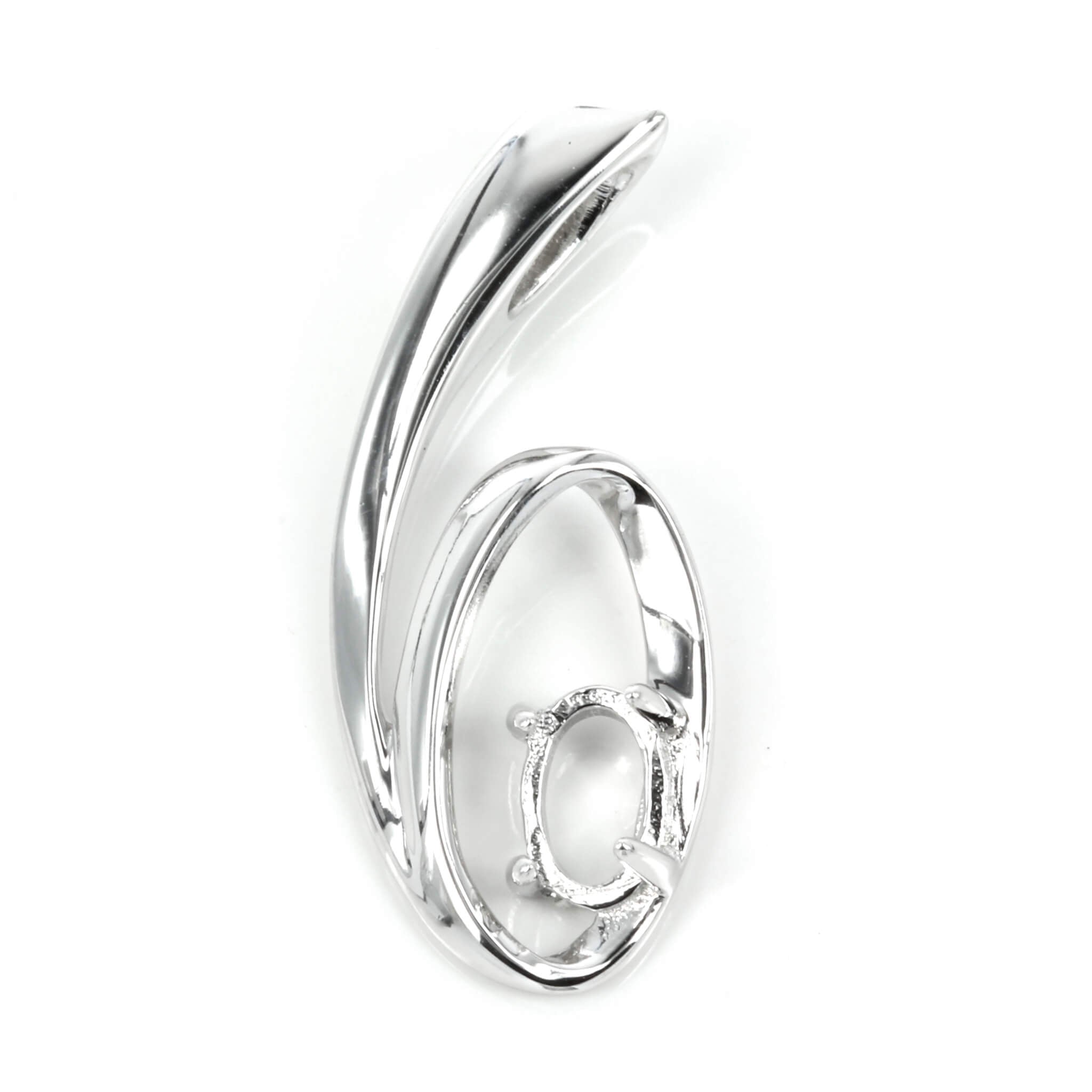 Swirled Oval Pendant Setting with Oval Prongs Mounting including Bail in Sterling Silver 4x6mm