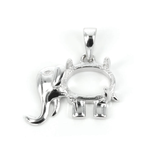 Elephant Pendant Setting with Oval Prongs Mounting including Bail in Sterling Silver 6x8mm