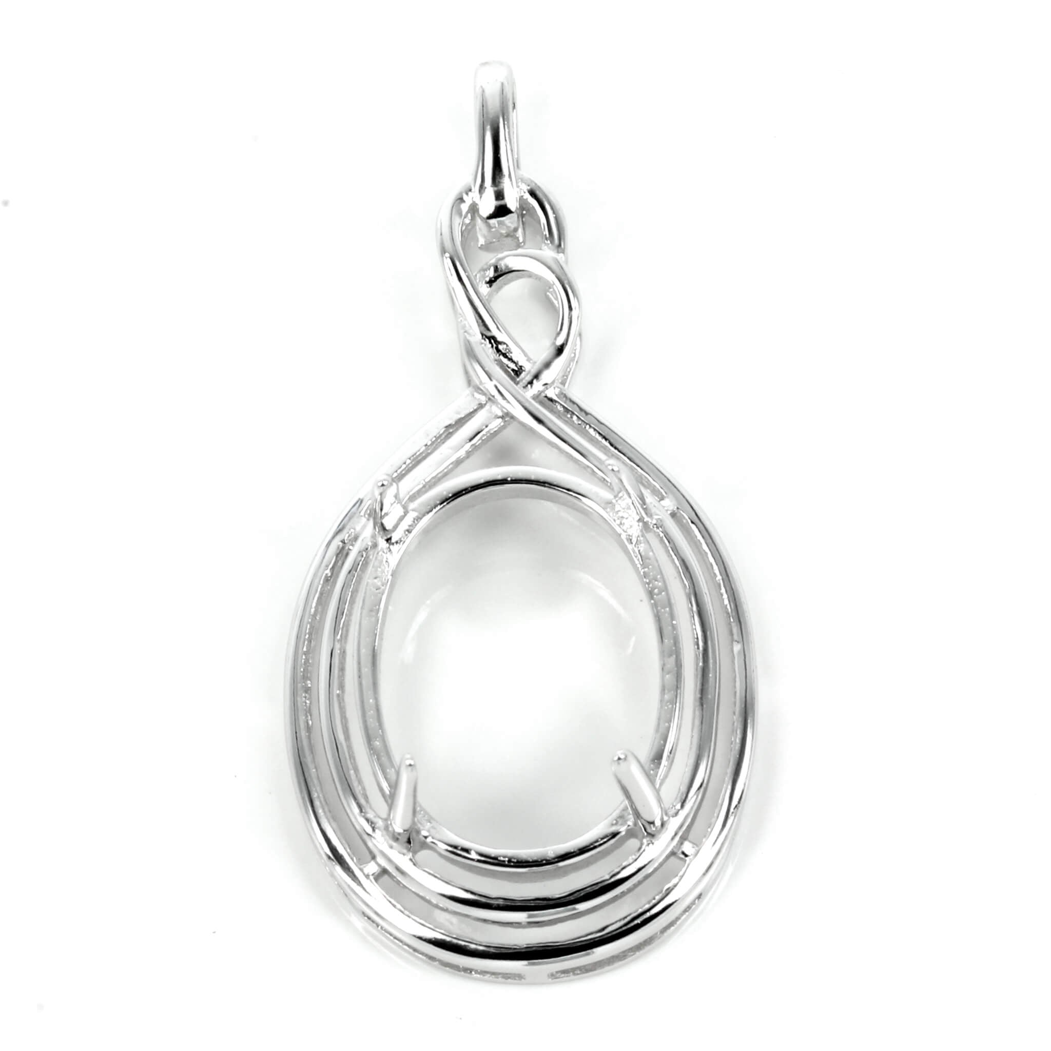 Celtic Inspired Oval Pendant Setting with Oval Prongs Mounting including Bail in Sterling Silver 12x16mm