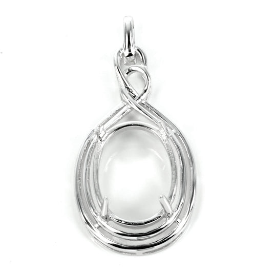 Celtic Inspired Oval Pendant Setting with Oval Prongs Mounting including Bail in Sterling Silver 12x16mm