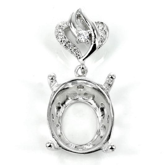 Oval Pendant Setting with CZ's and Oval Prongs Mounting including Bail in Sterling Silver 10x14mm