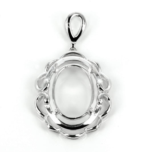 Elegant Curve-Framed Oval Pendant Setting with Oval Prongs Mounting including Bail in Sterling Silver 10x14mmcurve-framed oval pendant with soldered loop and bail in sterling silver 10x14mm