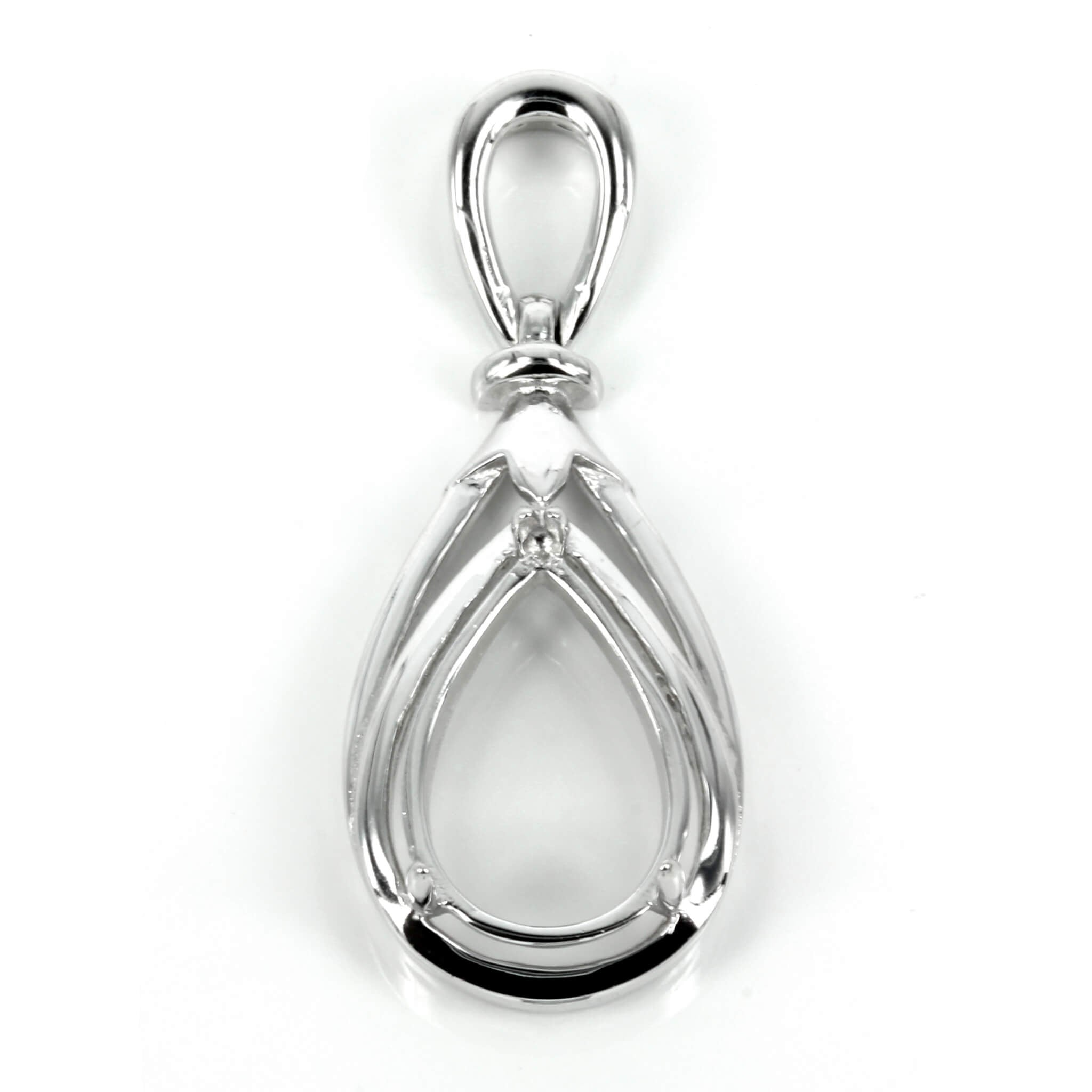 Pear Shaped Pendant Setting with Pear Prongs Mounting including Bail in Sterling Silver 10x14mm