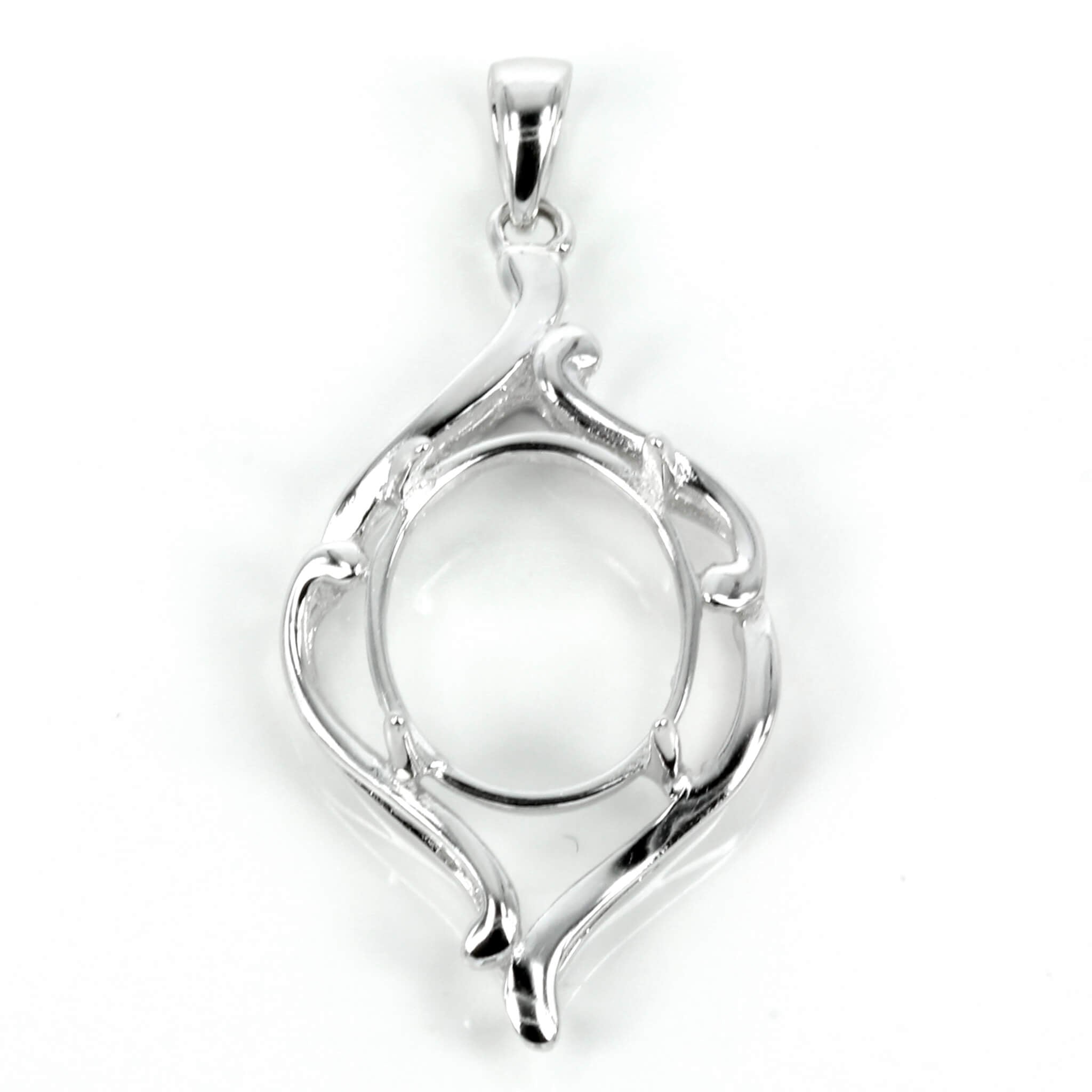 Rococo Framed Oval Pendant Setting with Oval Prongs Mounting including Bail in Sterling Silver Various SizesFramed Oval Pendant Setting with Oval Prongs Mounting including Bail in Sterling Silver 10x12mm