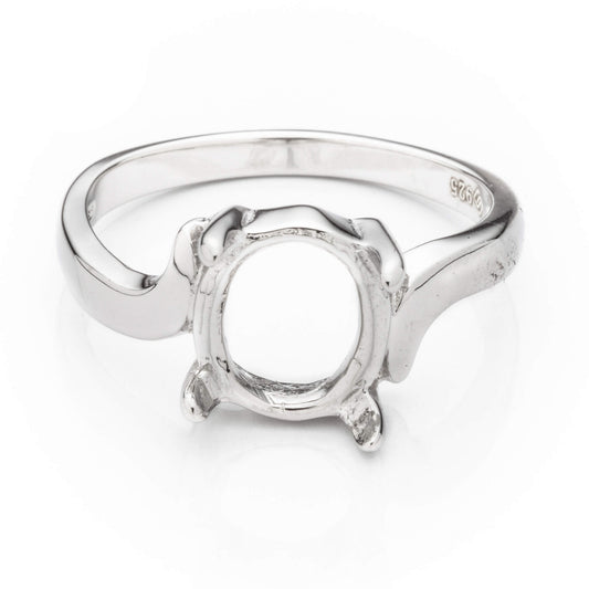 Cross-Over Ring with Oval Prongs Mounting in Sterling Silver 8x10mm