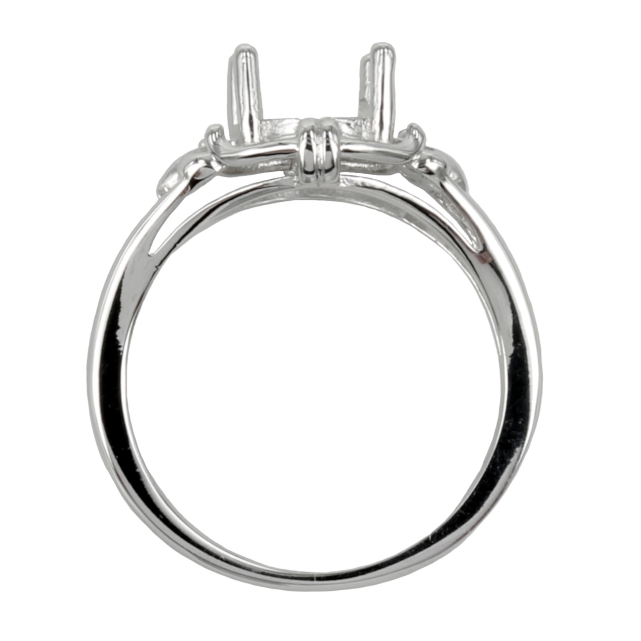 Fleur de Lys Ring Setting with Oval Prongs Mounting in Sterling Silver 7x9mm