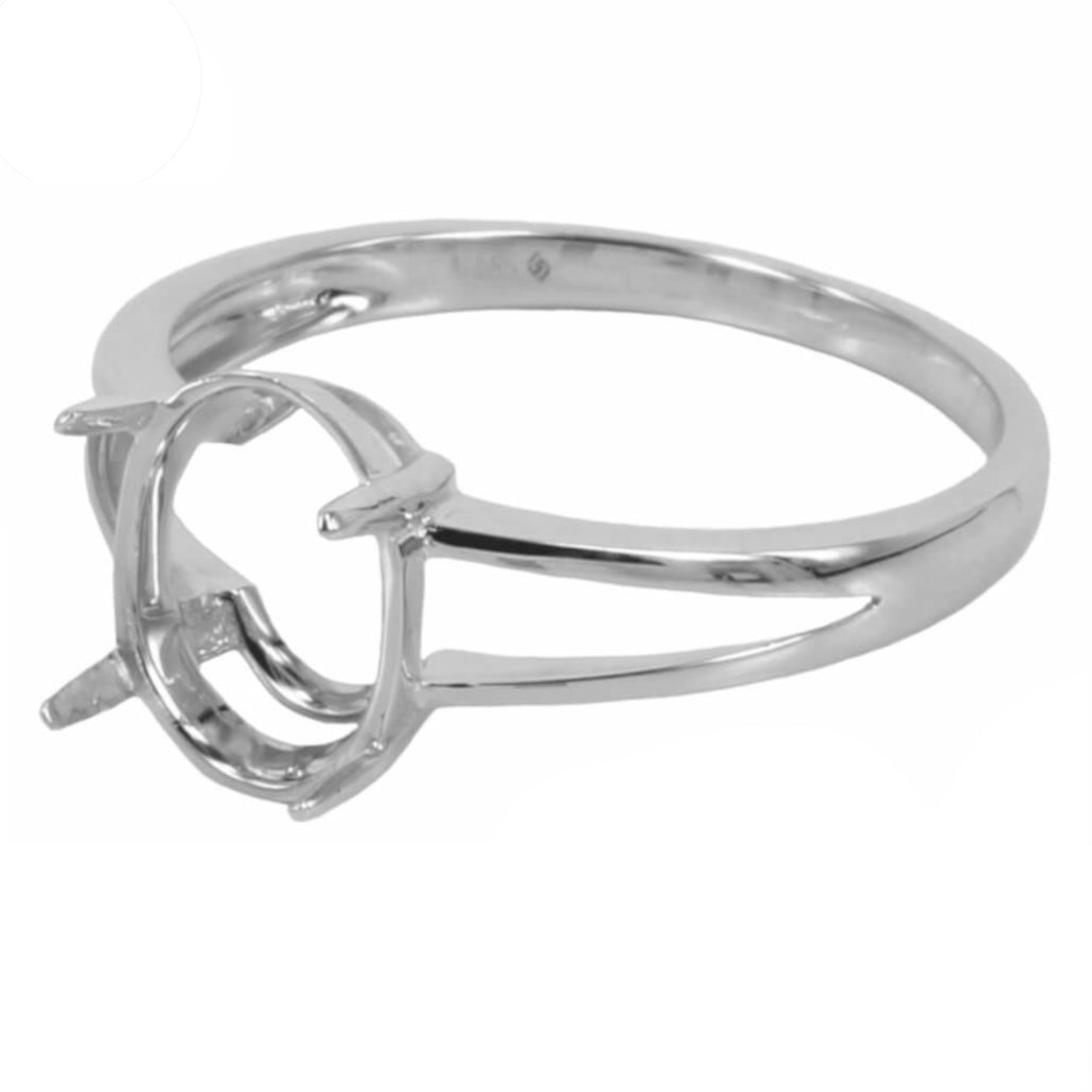 14K White Gold Classic Split-Shank Ring with Prong Setting for 8x10mm Stones