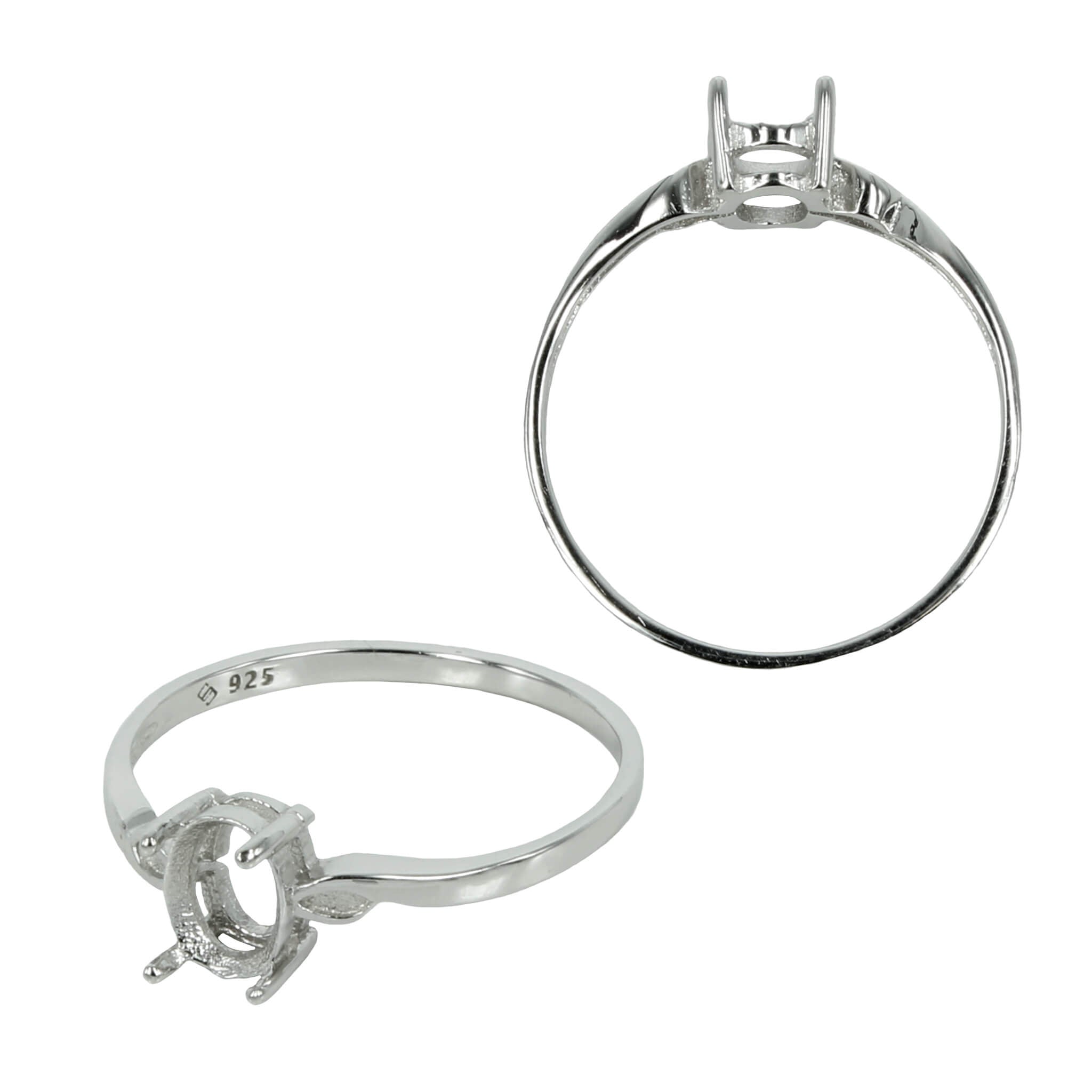 Shank Setting Decorated Single Shank Ring Setting with Oval Prongs Mounting in Sterl ...