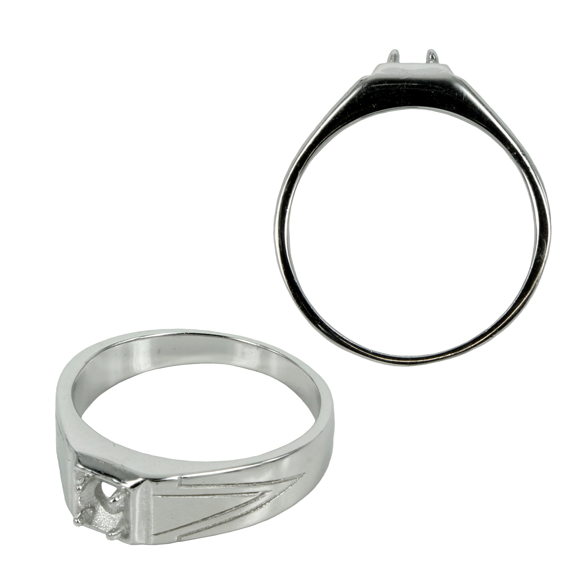 Chevron Setting Chevron Decorated Box Style Ring Setting with Round Prongs Mounting in ...