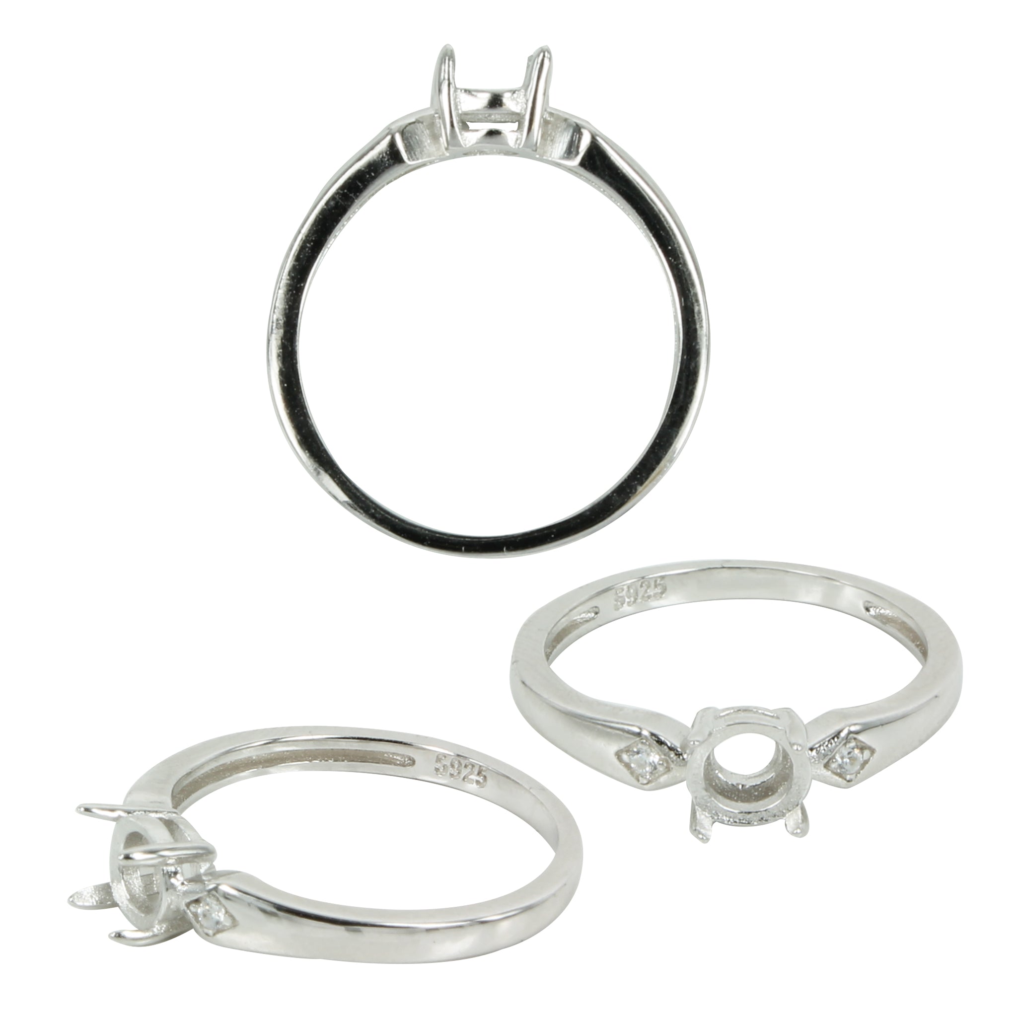 Chevron Setting Chevron Band with CZ's Ring Setting with Round Prongs Mounting in Ster ...